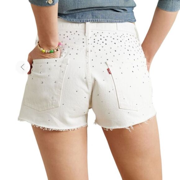 Re/done & Pam Crystal Mid-rise White Denim Shorts Size 32 (10-12) - Picture 3 of 14